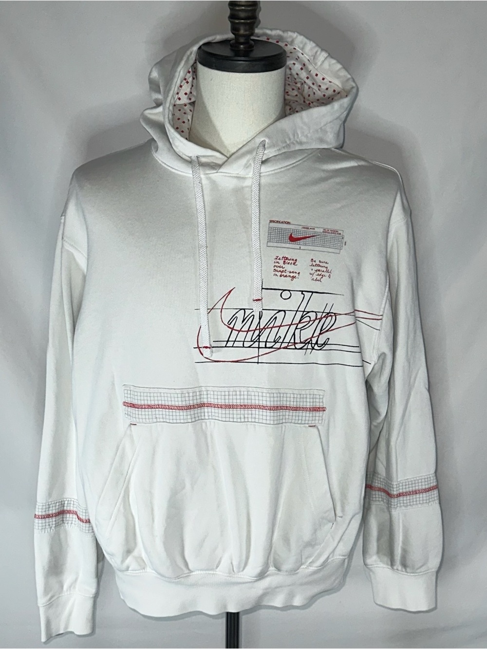 Nike White Blueprint Technical Graphic Logo Mens Hoodie Medium